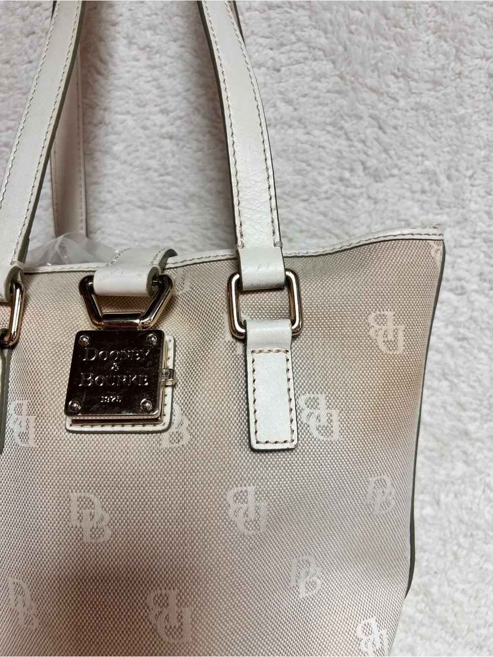 Dooney & Bourke Beige and White Monogram Hobo